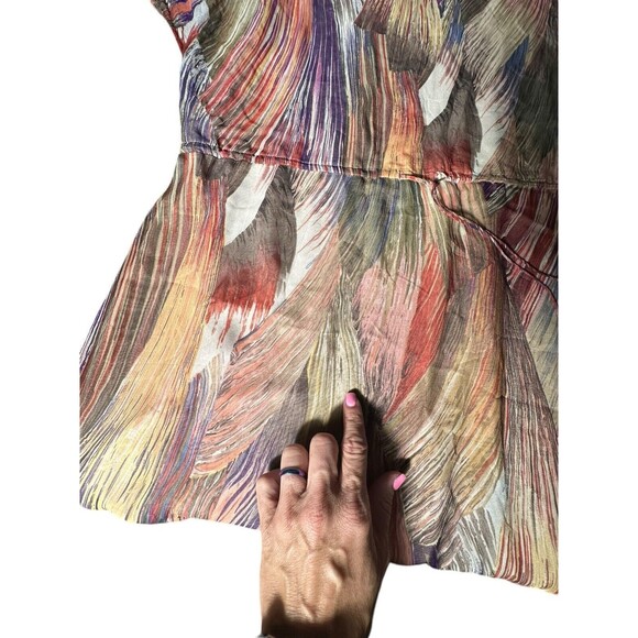 Gemma 100% Silk Dress Oversized XS Drawstring Waist Colorful Short Slv #Q9-6 - Picture 12 of 13